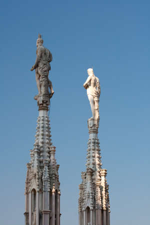 Statues on the pinnacles, Milan cathedralの写真素材