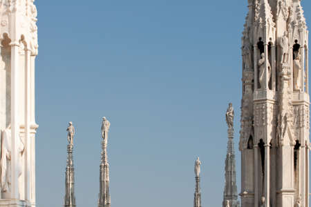 Statues on the pinnacles, Milan cathedralの写真素材