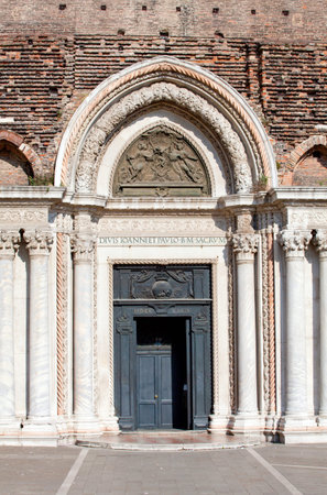 Entrance of St. Giovanni and Paolo Cathedral  in Veniceの写真素材