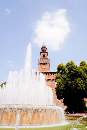 Fountain next to the Sforzesco castle in Milan, Italyのeditorial素材