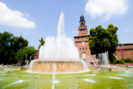 Fountain next to the Sforzesco castle in Milan, Italyのeditorial素材