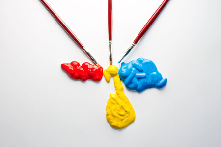 Paintbrushes with Blue, yellow and red Colors