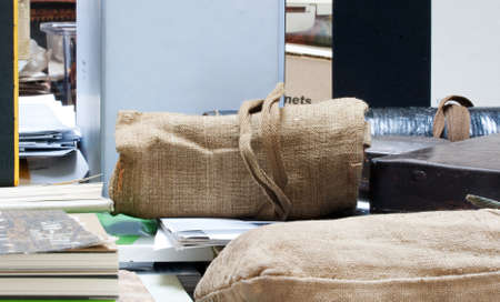 Jute bag and little black skullの写真素材