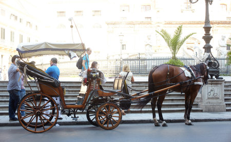 Buggy in the Fontana delle Vergogne in Piazza Pretoria in Palermo, Italy