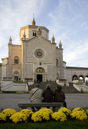 Old womans looking the church, Milanの写真素材