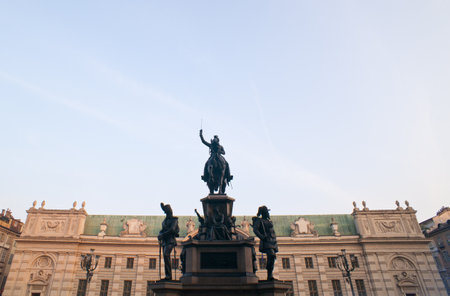 View of Equestrian Monument, Royal square in Turin - Italyのeditorial素材