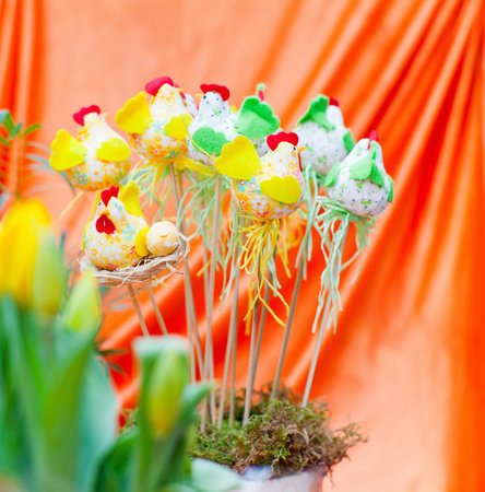 Photo of hens, Colorful Easter decorations
