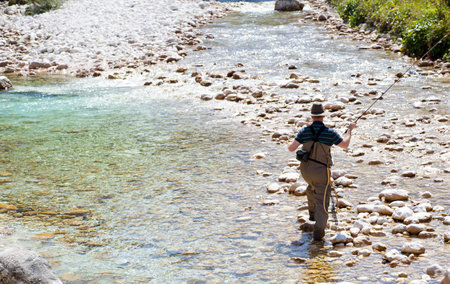 Photo of a Fisherman in the Soca river, Sloveniaのeditorial素材