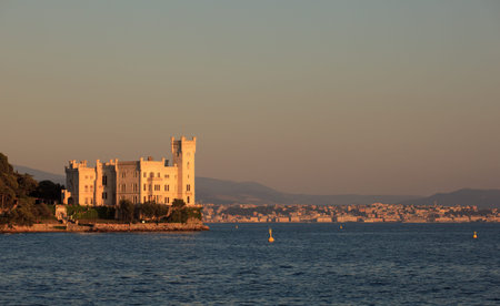 View of Miramare castle at sunset, Triesteのeditorial素材