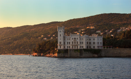 View of Miramare castle at sunset, Triesteのeditorial素材