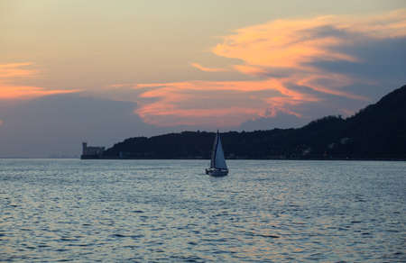 View of Miramare castle at sunset, Triesteの写真素材