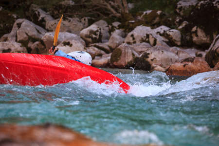 Kayaking in the summer on the Soca river, Sloveniaの写真素材