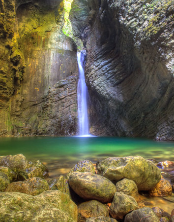 Kozjak waterfall (Slap Kozjak) - Kobarid,  Julian Alps in Sloveniaの写真素材