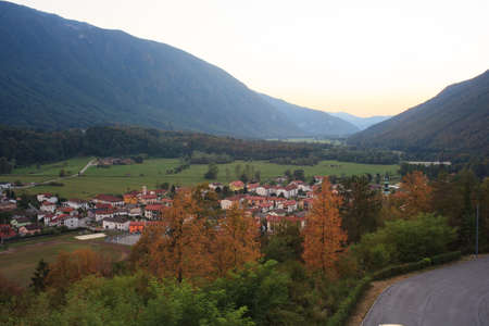 View of Kobarid, little town in Sloveniaの写真素材