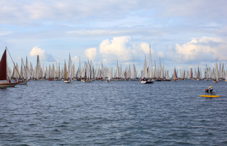 TRIESTE, ITALY - 14 OCTOBER 2012: In the minutes before the start of Barcolana regatta in Trieste sea,  northern part of the Adriatic Sea. About 2000 boats and thousands of sailors from all over the world took part in the race. のeditorial素材