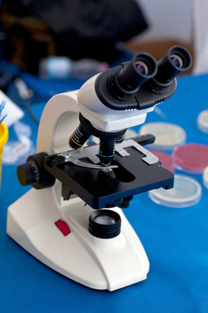 Microscope in the analysis laboratory 