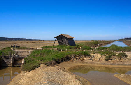 View of Salt evaporation ponds in Secovlje, Sloveniaの写真素材