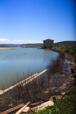 View of Salt evaporation ponds in Secovlje, Sloveniaの写真素材