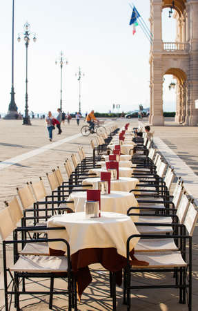 Chairs and tables of Outdoor coffee barの写真素材