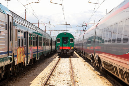 View of old italian train in the railway station