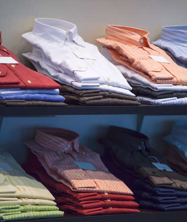 View of Shirts in a shop windowの写真素材