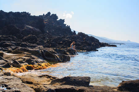View of Punta Fram in Pantelleria, Sicilyの写真素材