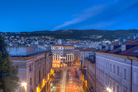 View of Piazza Goldoni at sunset in Trieste