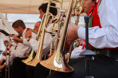 BOLZANO, ITALY - SEPTEMBER 15: View of orchestra in concert on September 15, 2013のeditorial素材