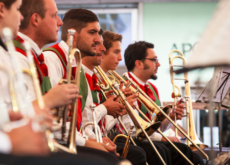 BOLZANO, ITALY - SEPTEMBER 15: View of orchestra in concert on September 15, 2013のeditorial素材
