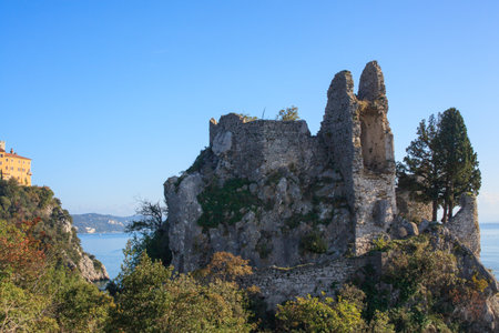 View of old and new castle in Duino, Italyのeditorial素材