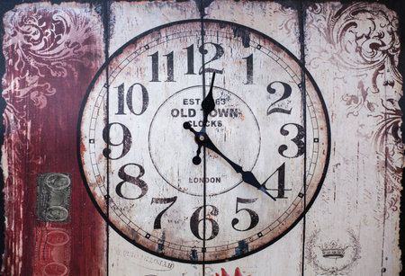 Close up of nice wooden vintage clockの写真素材