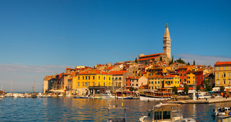 View of Rovinj little city in Istria, Croatiaのeditorial素材