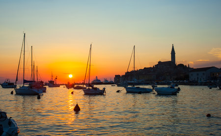 View of Rovinj sea in Istria, Croatiaのeditorial素材