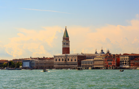 View of Doge's palace and St. Mark's campanile in Venice, Italyのeditorial素材