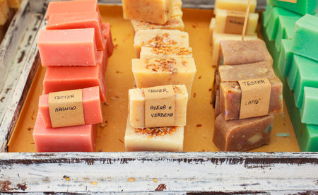 View of homemade soaps in the street market