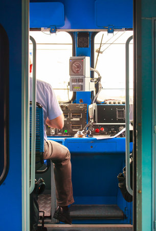 View of train conductor of Italian trainのeditorial素材