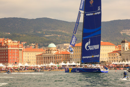 TRIESTE, ITALY - OCTOBER, 12: Esimit Europa 2 boat winner of the 46? Barcolana regatta in Trieste sea on October 12, 2014のeditorial素材
