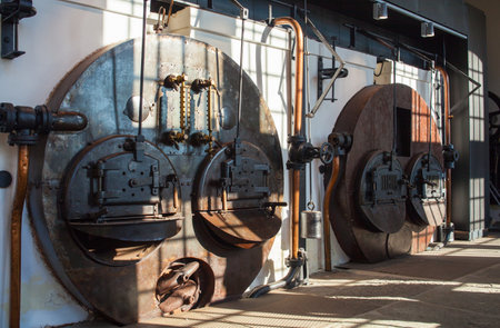 View of coffee roaster, the furnace of old Italian industry in Triesteのeditorial素材