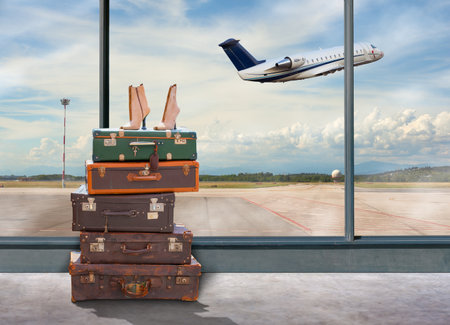 View of luggage in the airport in the interim airplane take offのeditorial素材