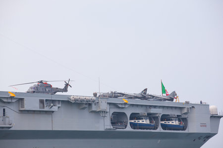 TRIESTE, ITALY - NOVEMBER, 02: View of the Portaerei Cavour the Italian aircraft carrier and the newest flagship of the Italian Navy on November 02, 2014のeditorial素材