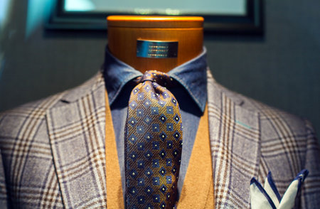 Elegant male suit on shop mannequins high fashion retail displayのeditorial素材