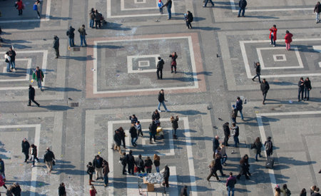 MILAN, ITALY - FEBRUARY, 13: Top view of people in the Piazza Duomo from Milan cathedral on February 13, 2010のeditorial素材