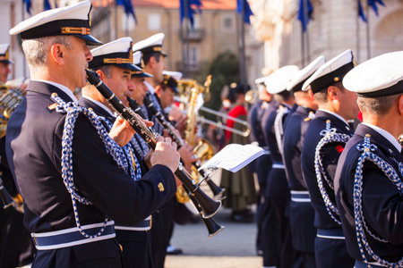 TRIESTE, ITALY - NOVEMBER, 04: Concert band during the celebrations for the 4th of November, National Unification and Armed Forcesâ Day, on November 04, 2014のeditorial素材