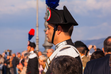 TRIESTE, ITALY - NOVEMBER, 04: Carabinieri, Italian policemen with feather plumed bicorne hat on November 04, 2014のeditorial素材