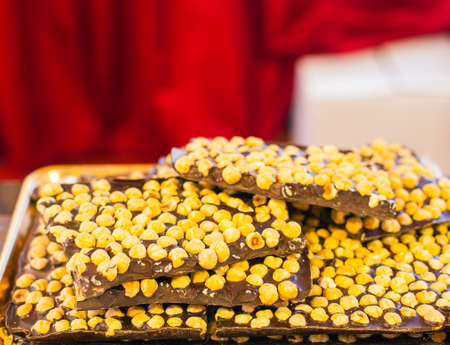 Close up of delicious chocolate with nutsの写真素材