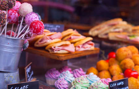 Close up of candies and other fast foodの写真素材