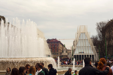 MILAN, ITALY - MARCH 29: View of fountain near the Expo gate 2015 in Milan on March 29, 2015のeditorial素材