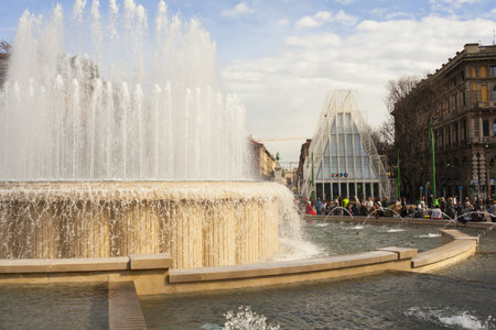 MILAN, ITALY - MARCH 29: View of fountain near the Expo gate 2015 in Milan on March 29, 2015のeditorial素材