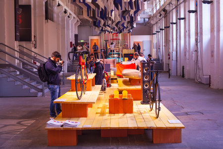 MILAN ITALY APRIL 16: People visit at Tortona Fuorisalone space location of important events during...