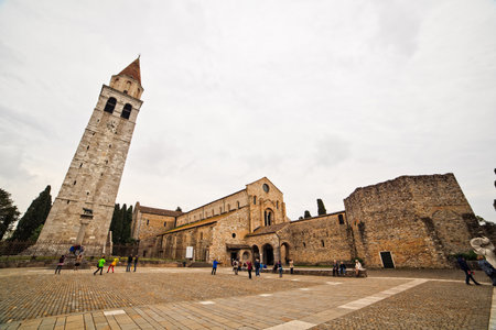 View of the Basilica of Santa Maria Assunta and bell tower of Aquileia Italy. Aquileia is UNESCO World Heritage Siteのeditorial素材
